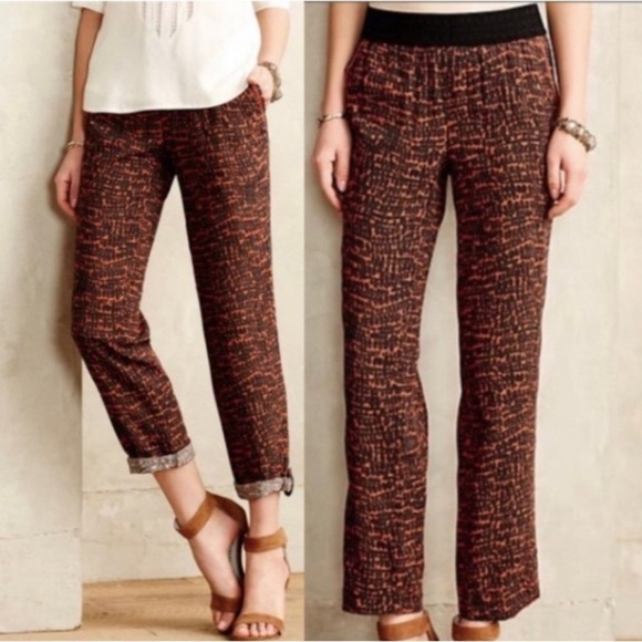 Anthropologie Hei Hei Kiri Kiri Printed Pull-On Pants Rust Grey Pockets Medium - Picture 3 of 7